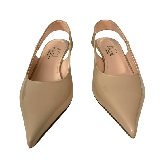 AGL Lenor Nude Pointed Toe Slingback Kitten Heel Shoes NEW Sz 37 / US 7 - Picture 2 of 10